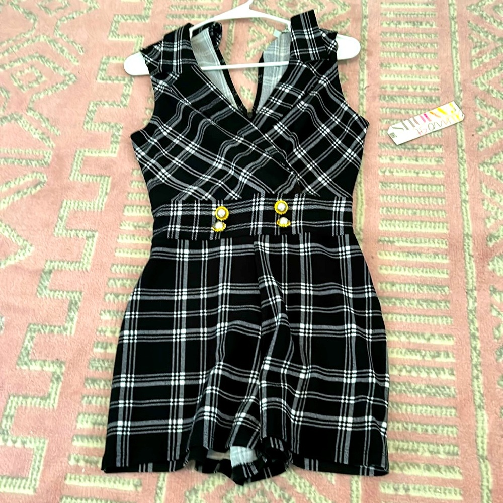 Black & white plaid romper